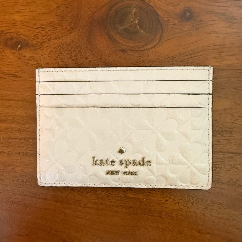 kate spade White Embossed Card Case with Gold Logo